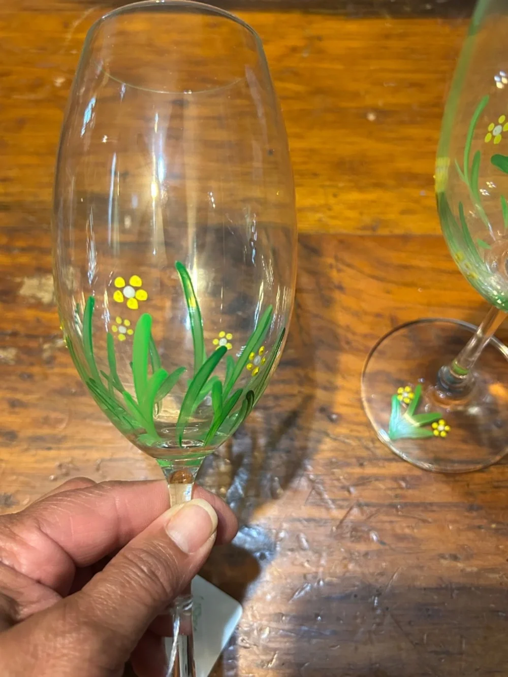 2 hand painted wine glasses by cindy